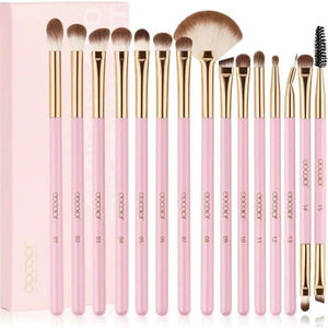 Docolor Eye Makeup Brushes 15Pcs Eyeshadow Brush Set with Synthetic Hairs - Pink